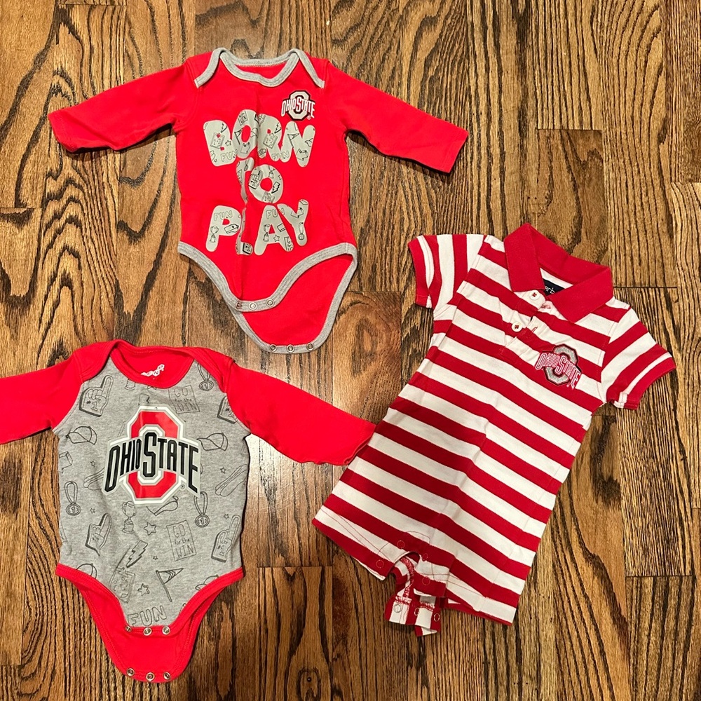 Infant Baby Ohio State Onesie Bundle - Red and Gray